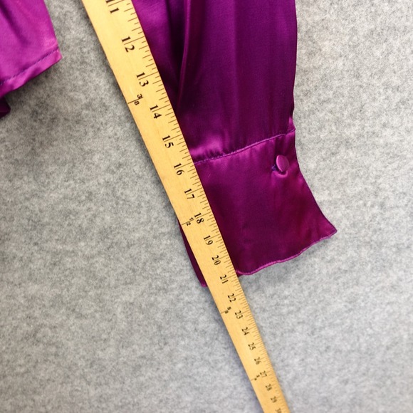 Vintage Purple Satin Button Up Shirt Womens L Magenta Retro 70s USA Made JOSHUA - Picture 7 of 13